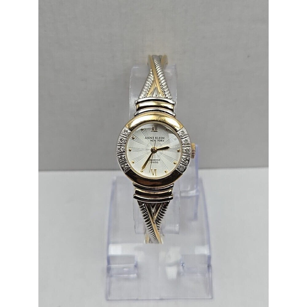 Anne Klein Diamond Swiss Vintage Quartz Two Tone Bangle Watch New Battery 763S